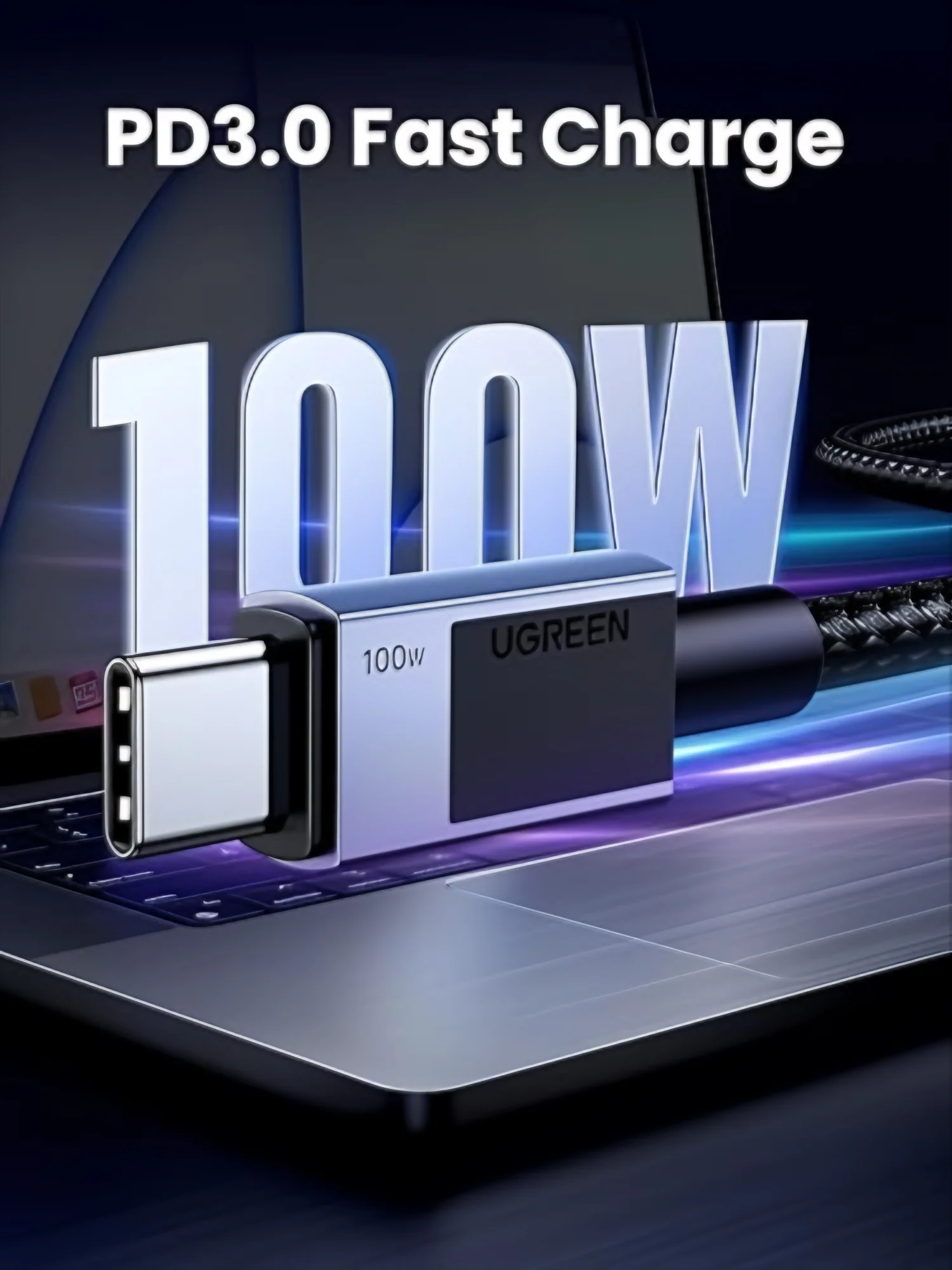 USB-C to USB-C Data and Charging Cable UGREEN L512, 100W, 2m, Gray - Image 3