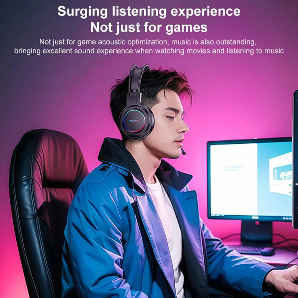 USB Gaming Headphones Yesido EK05, RGB, 1.2m, Black - Image 4