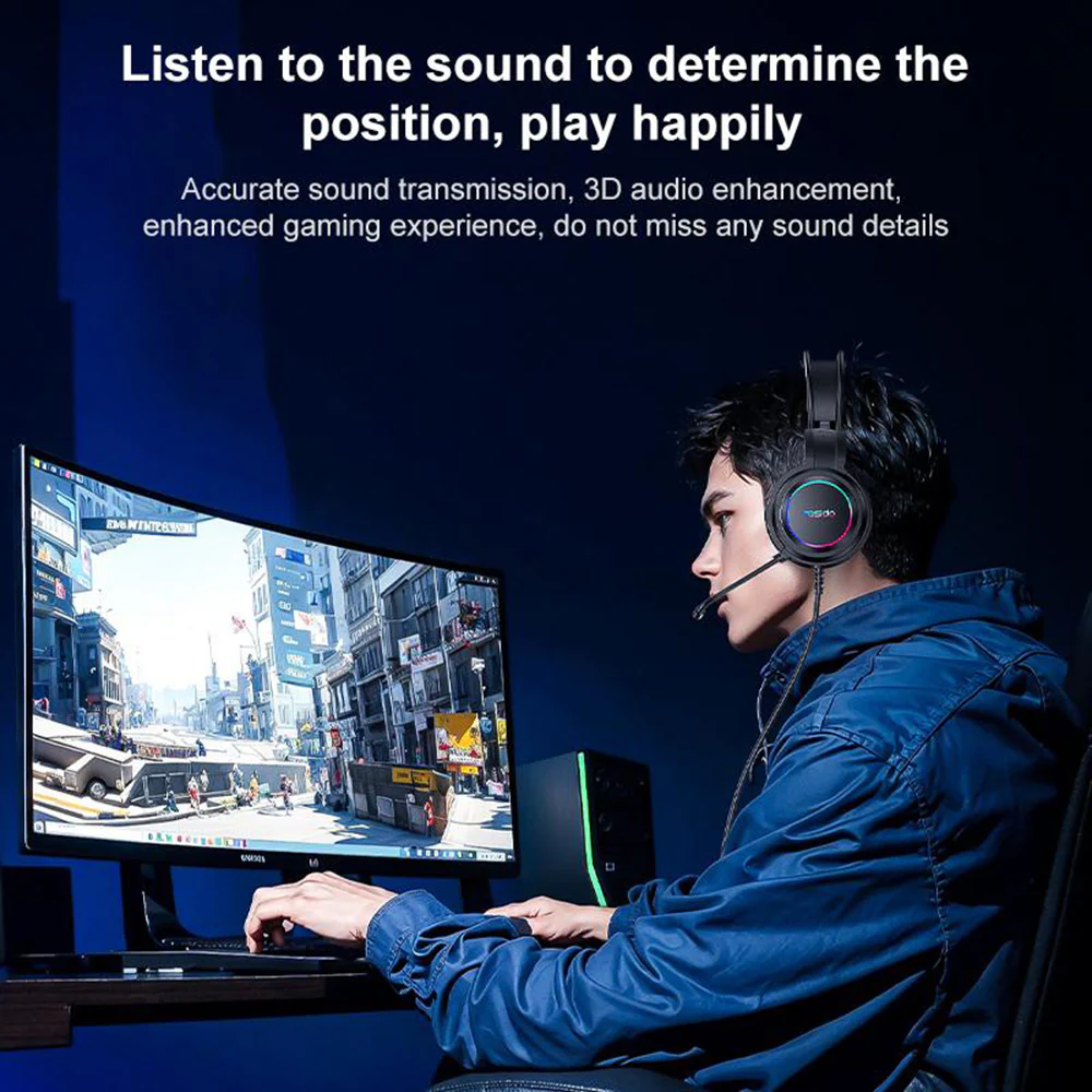 USB Gaming Headphones Yesido EK05, RGB, 1.2m, Black - Image 5