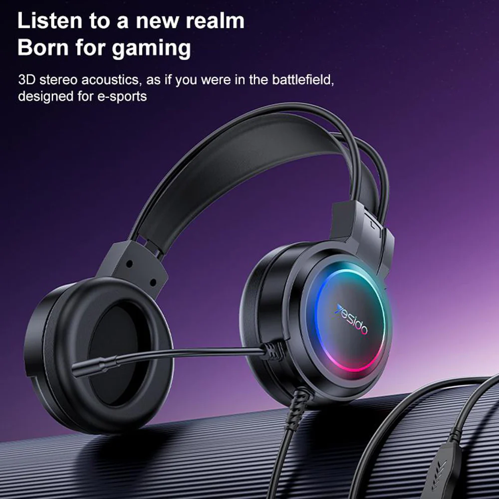 USB Gaming Headphones Yesido EK05, RGB, 1.2m, Black - Image 6