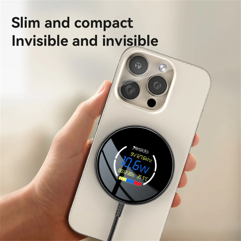 Yesido DS28 Display Wireless Network Charger, 15W, 1.67A, Black - Image 4