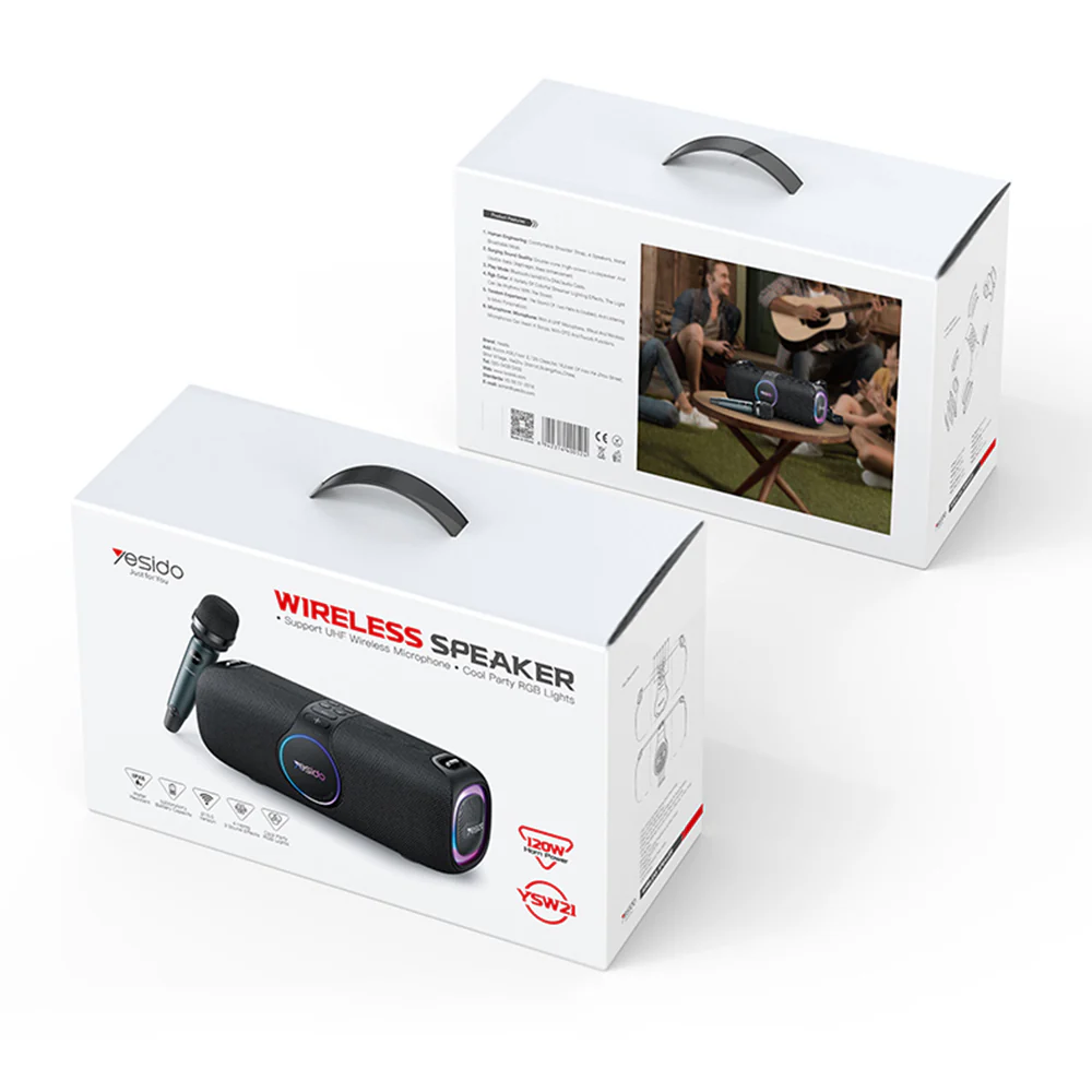 Yesido YSW21 Karaoke Bluetooth Speaker, 120W, RGB, Waterproof, Black - Image 6